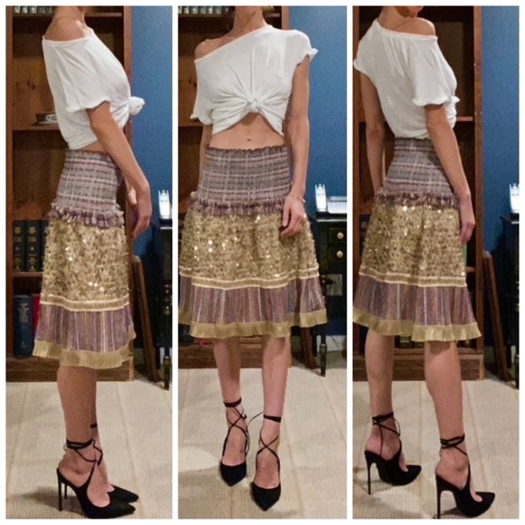 Rinku Anthropologie Stretch Lurex Metallics Sequin A Line Midi Skirt Small - Picture 3 of 7